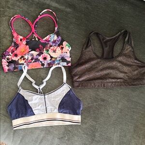 Girls Racerback Bralette Set - Pink Floral, Black shimmer, navy and gray